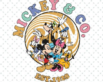 Mickey and Co Retro Png, Mickey & Company Retro, Vacaciones familiares png, Viaje familiar Png, Modo vacación Png, Reino mágico Png, Colores cómodos Png