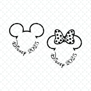 May include: Black and white silhouette of Mickey Mouse and Minnie Mouse ears with the text "Disney 2025" inside each ear.