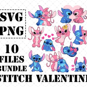 10 Stitch Valentine Svg Png, Love svg, Valentines Svg, Stitch Love Svg, Valentine&#39;s Day Svg, Layered Stitch Svg, Stitch and Angel, Download