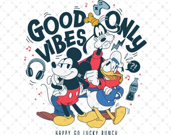 Retro Good Vibes Only Mickey PNG, Mickey And Friends PNG, Mickey Minnie PNG, Mickey Minnie Donald Daisy Pluto Goofy Digital