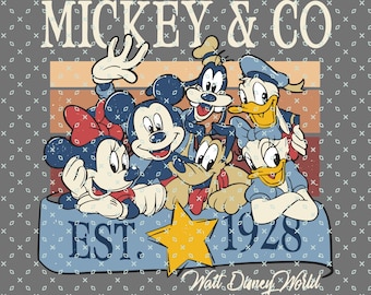 Mickey and Co Retro Png, Mickey & Company Retro, Vacaciones familiares png, Viaje familiar Png, Modo vacación Png, Reino mágico Png, Colores cómodos Png
