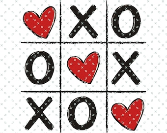 Tic Tac Toe Valentine PNG, XOXO Heart Game Design (Digital Download)
