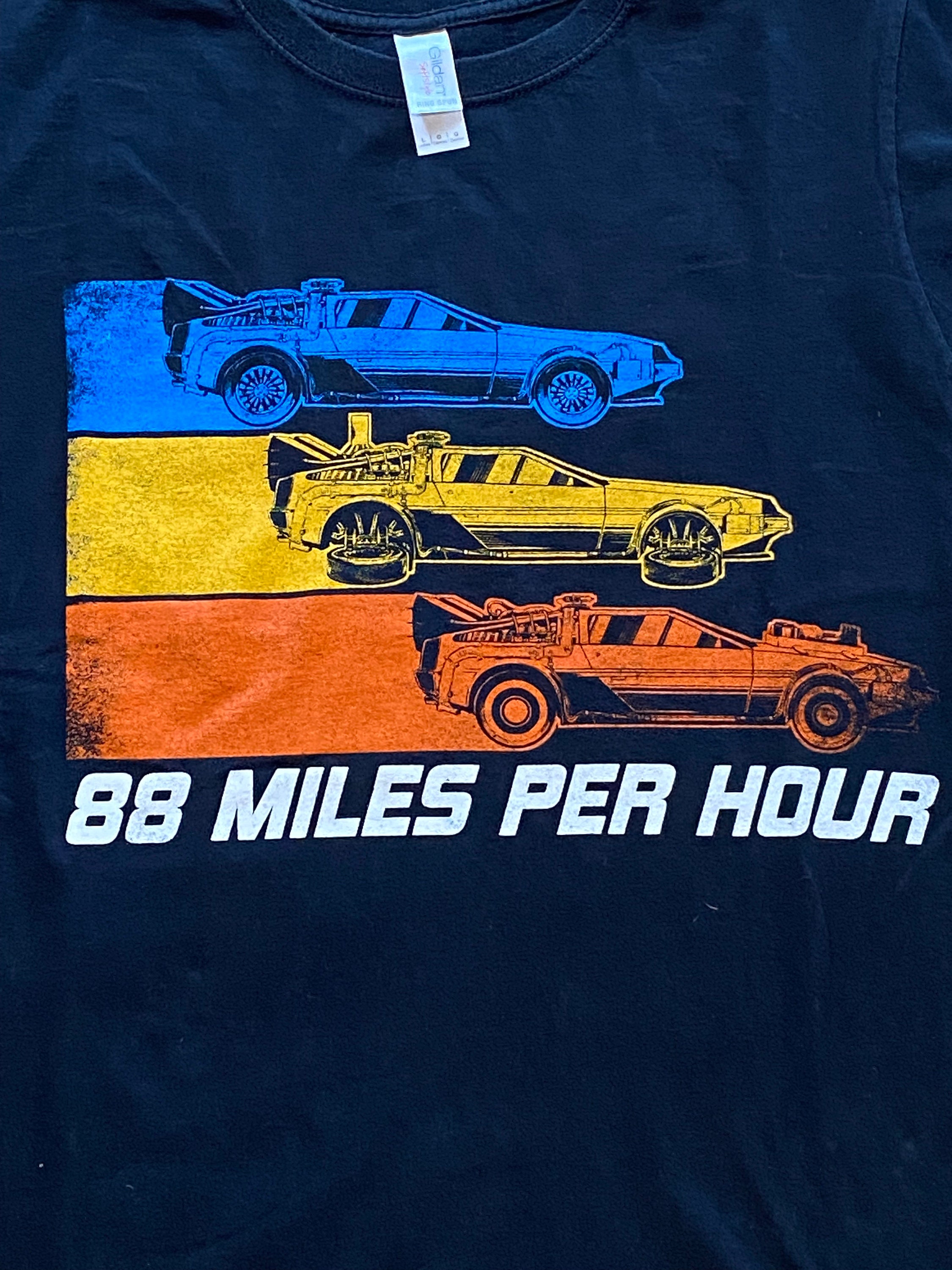 Back to the Future 88 Miles an Hour De Lorean Black Gildan T Shirt the Delorean Tee Womens Large