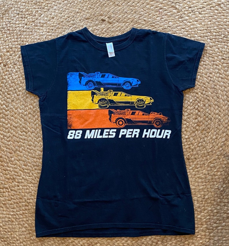 Back to the Future 88 Miles an Hour De Lorean Black Gildan T Shirt the Delorean Tee Womens Large