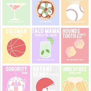 Bama Crimson Tide Prints - Set of 9 Cute Trendy Preppy Digital Prints for Wall Decoration