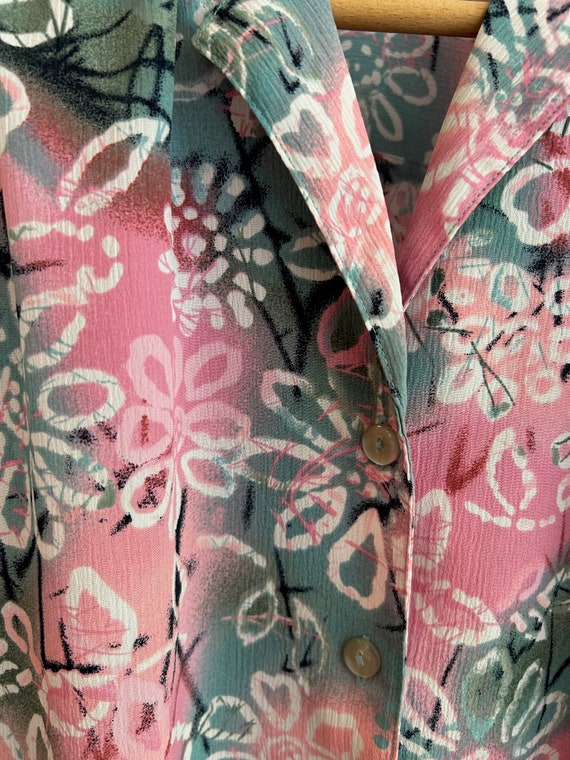 VINTAGE button up blouse pink floral size large w… - image 6