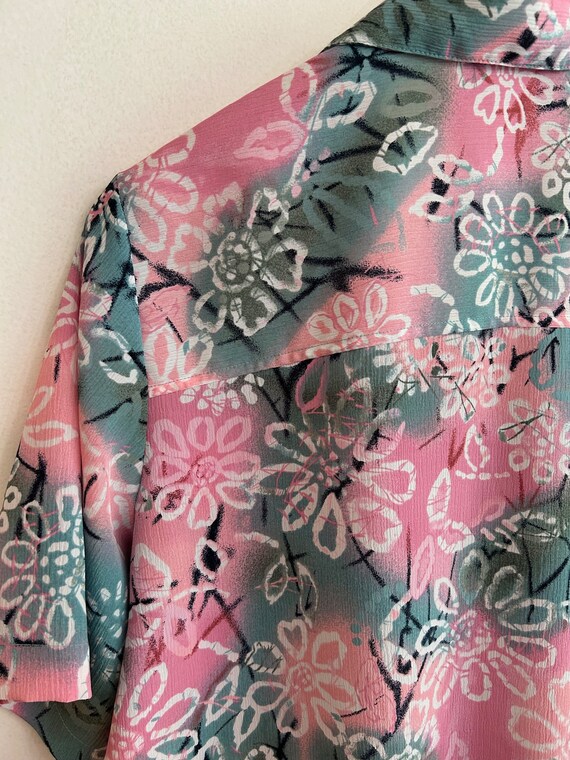 VINTAGE button up blouse pink floral size large w… - image 5