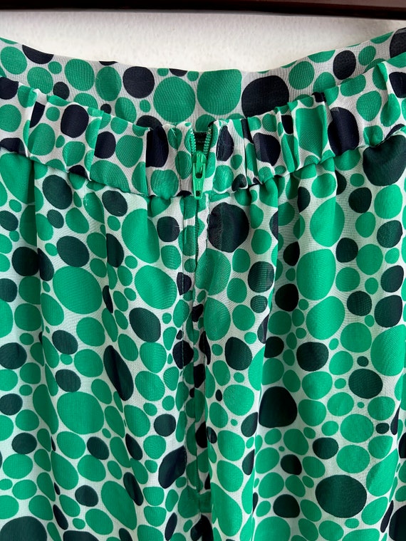 VINTAGE skirt elastic and zipper waist green polk… - image 6