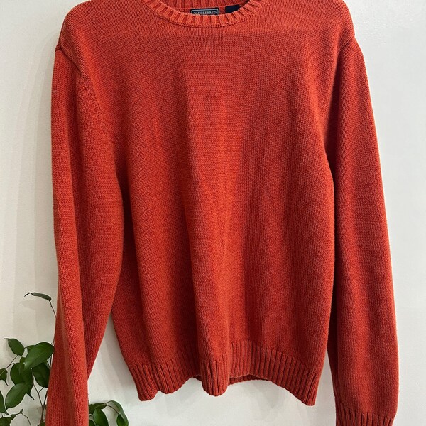 VINTAGE cotton sweater orange men's size large heavy sweater vintage pullover