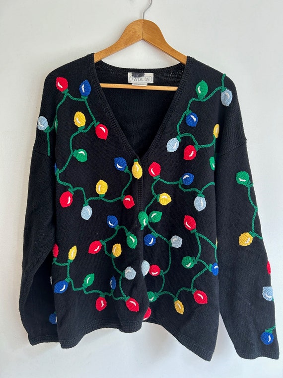 VINTAGE Christmas sweater button up cardigan ugly 