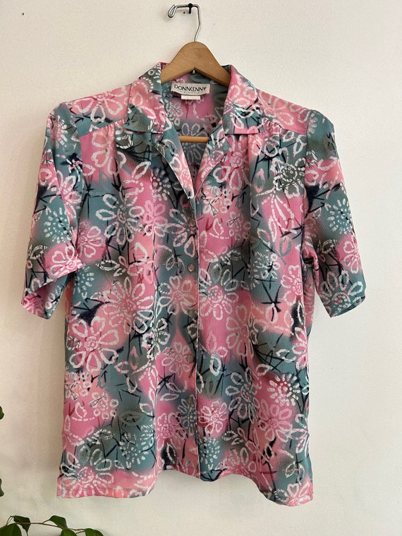 VINTAGE button up blouse pink floral size large w… - image 1