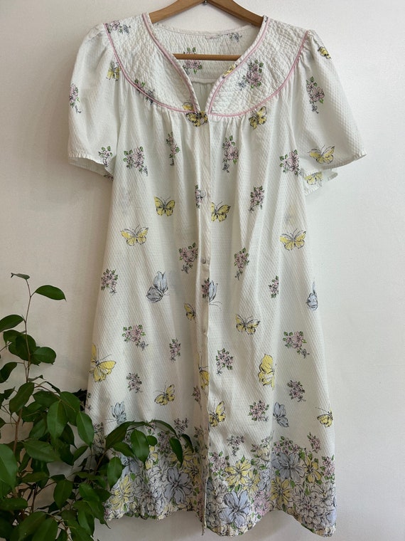 VINTAGE house dress button up nightgown muumuu wom