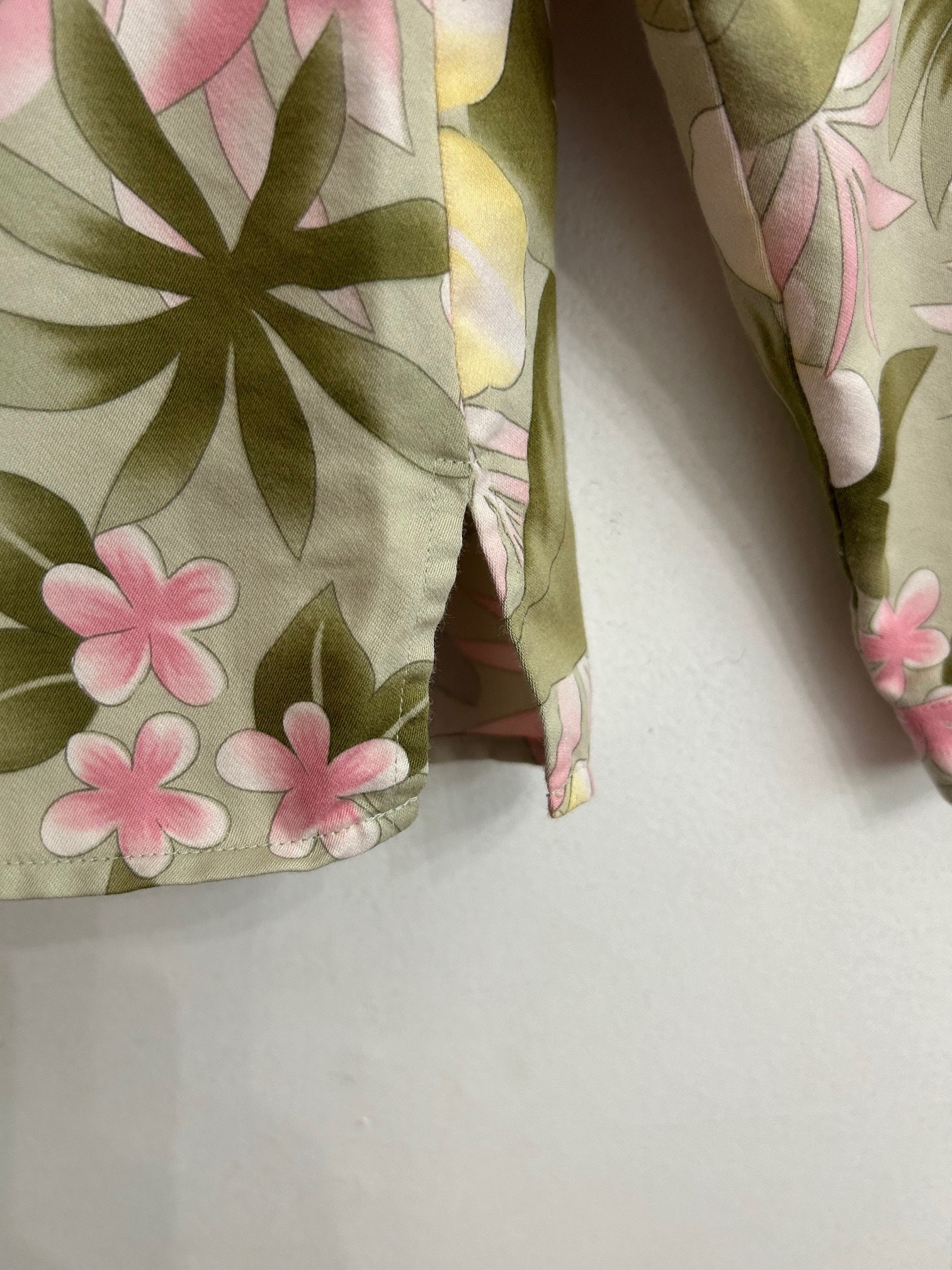 green floral button blouse notch collar ... L main image 1