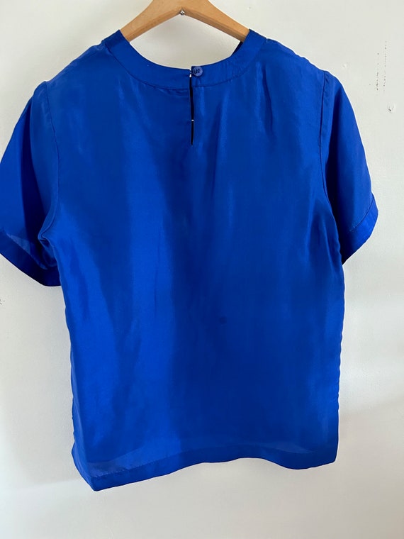 VINTAGE silk blouse blue shirt women's vintage sh… - image 2