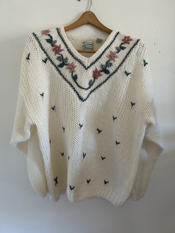 VINTAGE hand knit sweater floral sweater vintage … - image 1