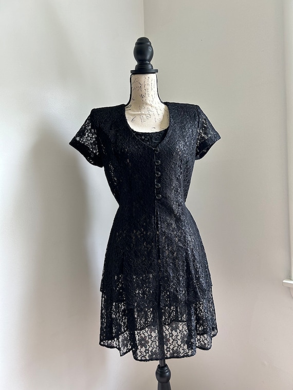 VINTAGE 90's lace mini dress black lace layering m