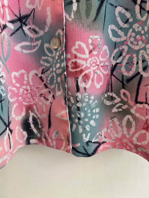 VINTAGE button up blouse pink floral size large w… - image 7