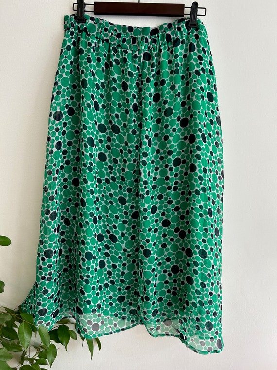 VINTAGE skirt elastic and zipper waist green polk… - image 2