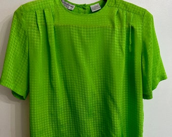 VINTAGE blouse high neck lime green women's size 8 vintage shirt