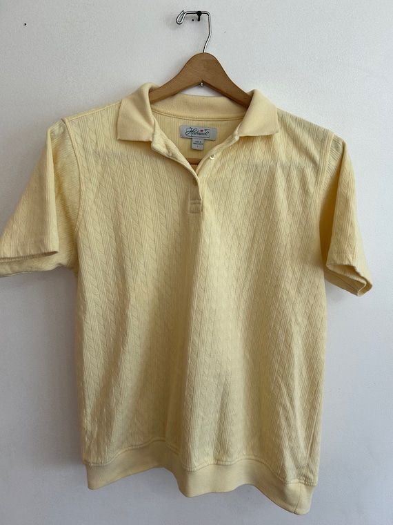 VINTAGE pale yellow shirt collared polo top women'