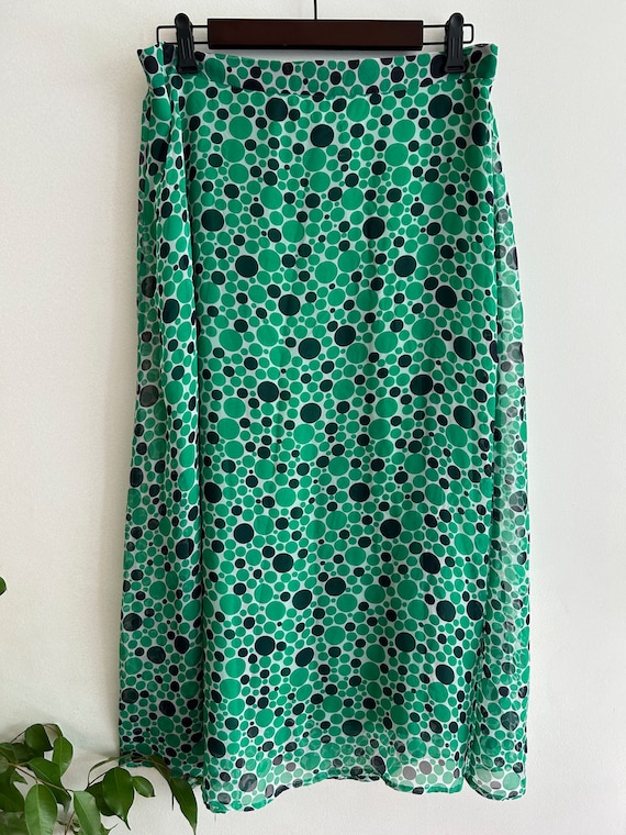 VINTAGE skirt elastic and zipper waist green polk… - image 1