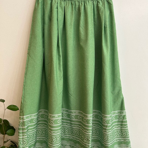 VINTAGE skirt green women's size medium elastic waist ankle length