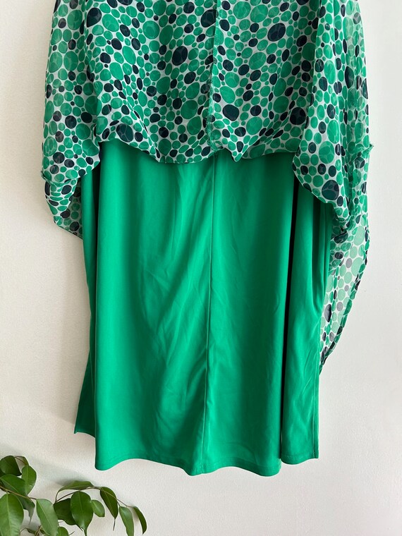 VINTAGE skirt elastic and zipper waist green polk… - image 5