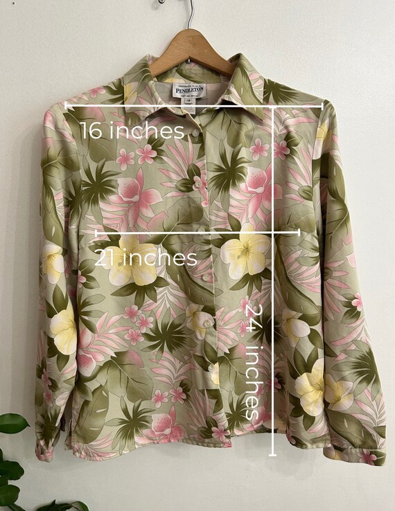 トップス YILON MADE Joli flower blouse VINTAGE Floral Blouse Button up Collared Green and Pink