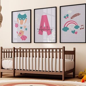 Arte della parete della camera delle ragazze, arte della parete personalizzata, set di 3 arte della scuola materna, arte della parete della piccola principessa, arte della parete della scuola materna stampabile, regalo per la doccia per bambini
