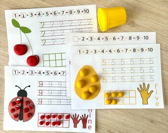 Preschool Number Activity, Printable Counting Practice, Preschool Curriculum, Homeschool Montessori Materials,Preschool Learning Folder 1-10