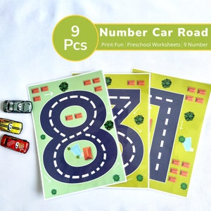 Preschool Numbered Driveway, Printable Number Practice, Preschool Curriculum,Homeschool Montessori Materials, Preschool Learning Folder, 1-9