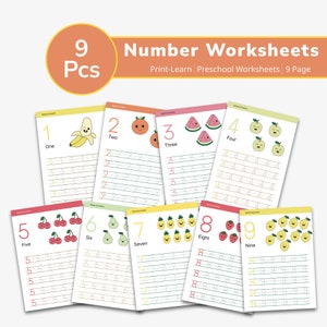 Preschool Printable Number Worksheets, Printable Counting Practice, Preschool Curriculum, Homeschool Montessori Materials,Preschool Learning