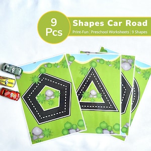 Preschool Shapes Driveway, Printable Shapes Practice, Preschool Curriculum,Homeschool Montessori Materials, Preschool Learning Folder, 9 Pcs
