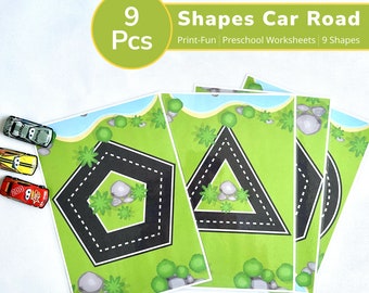 Preschool Shapes Driveway, Printable Shapes Practice, Preschool Curriculum,Homeschool Montessori Materials, Preschool Learning Folder, 9 Pcs