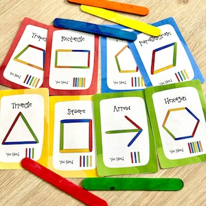 Popsicle Sticks Shapes Activity Game for Toddlers Montessori Printable Activities Preschool Printables for Kids Homeschool Resources