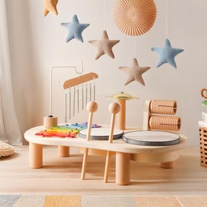 1st Birthday Gift Wooden Music Set - Montessori Baby Instruments - Educational & Fun Wooden Toy - Xylophone Drum Rattle