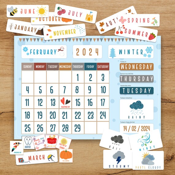 Printable Wall Calendar for Kids, Classroom Perpetual Calendar