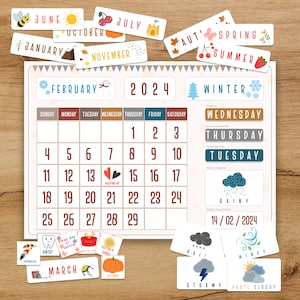 Printable Wall Calendar for Kids, Classroom Perpetual Calendar, Morning Board, Homeschool Preschool Curriculum Weather Chart for Toddlers