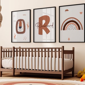 Set of 3 Jungle Animal Nursery Decor Wall Art Print, Personalized name Safari Nursery Decor Lion, Child Kids Printable, Baby Shower Gifts