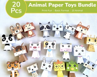 Printable Paper Animals Bundle, Easy Paper Toys for Kids, Printable Templates Homeschool Montessori Materials, Preschool Learning