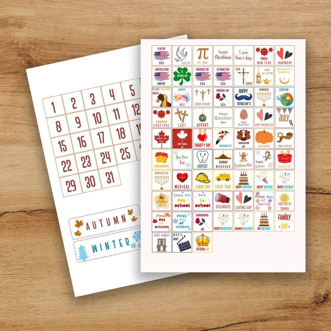 Printable Wall Calendar for Kids, Classroom Perpetual Calendar, Morning ...