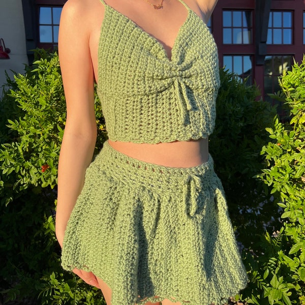 Sage Green Skirt+Top Set