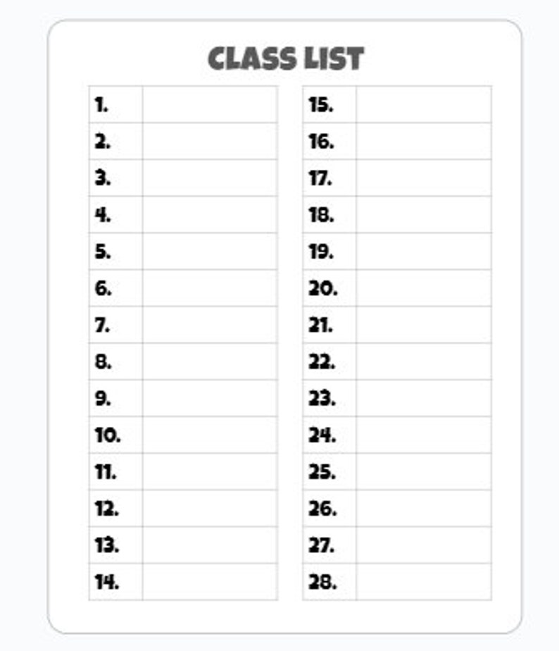 Class List Editable Printable 16 Student List Template Styles Student ...