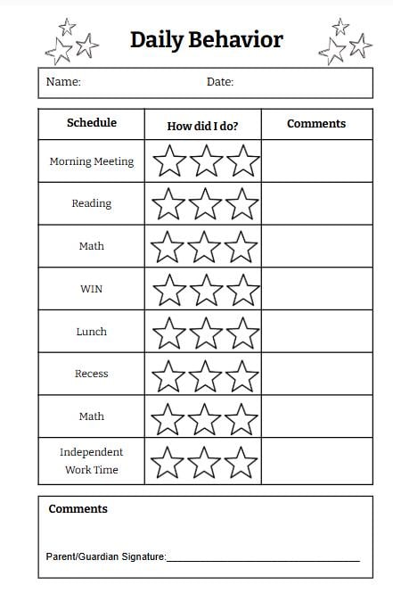 Editable Daily Behavior Chart for Classroom Home 16 Templates ...