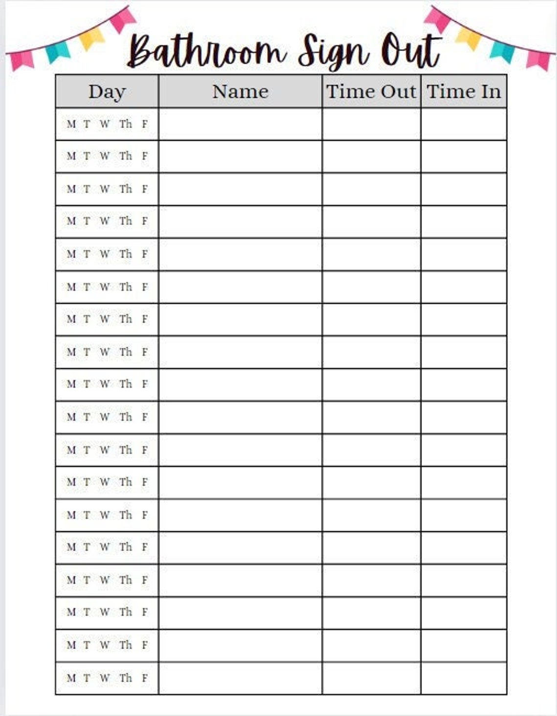 12-style Bathroom Sign-out Sheet for Classrooms – Printable & Easy to ...