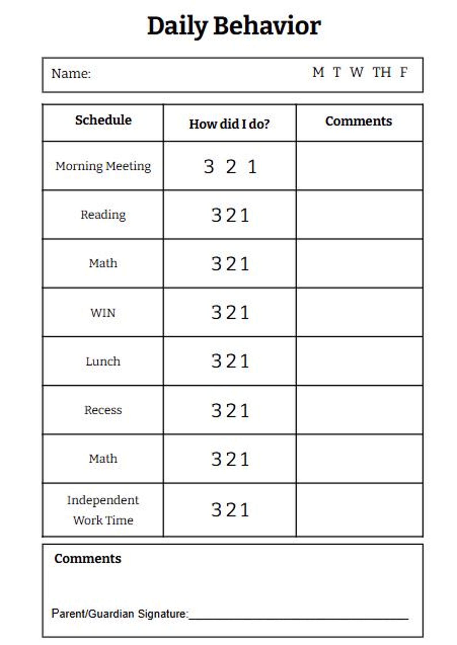 Editable Daily Behavior Chart for Classroom Home 16 Templates ...