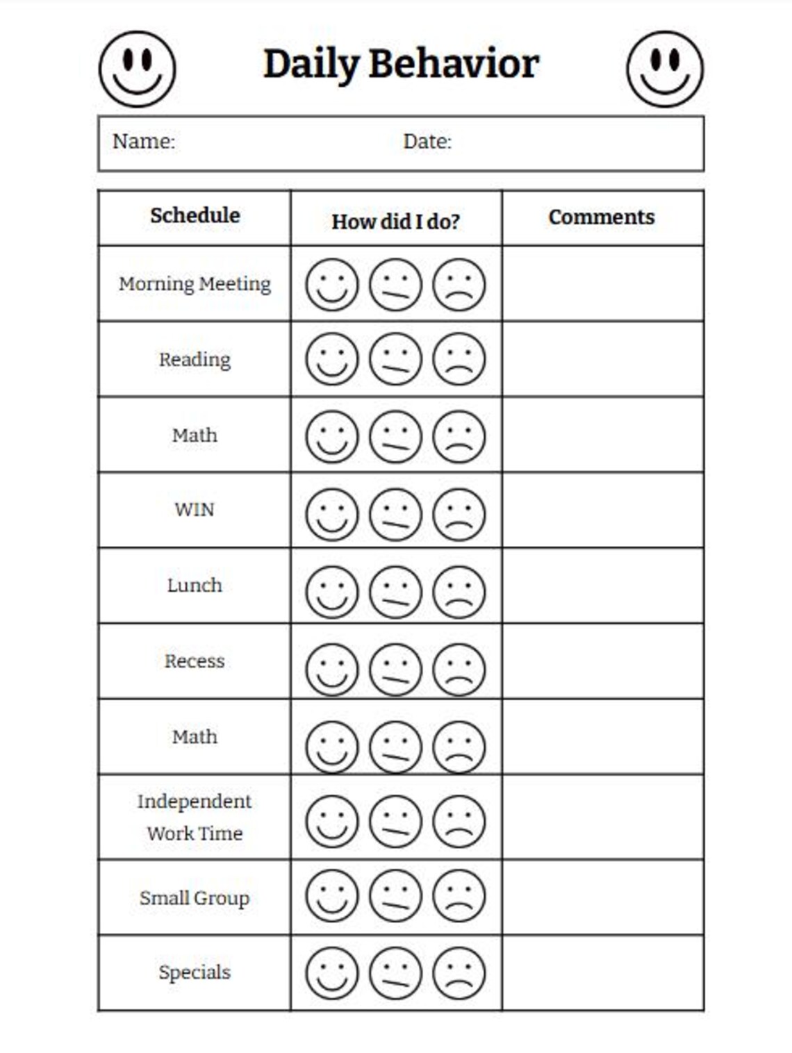 Editable Daily Behavior Chart For Classroom Home 16 Templates Editable Daily Behavior Chart For Classroom Home 16 Templates