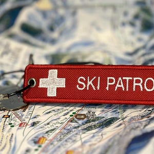 Ski Patrol Bag Tag or Patch, Embroidered Keychain, Custom Name