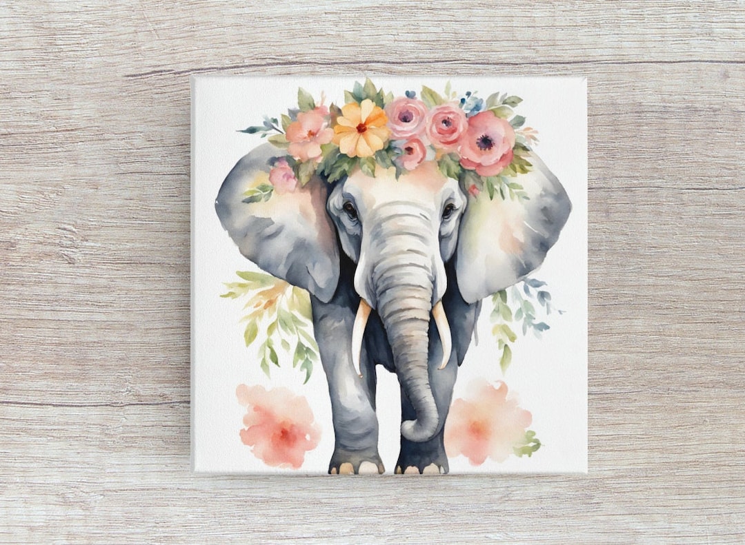 Floral Elephant Wall Art Beautiful Exotic Animal Decor Bed Room Dorm