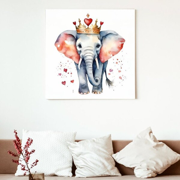 Heart Elephant Valentines Day Printable Wall Art Nursery Kids room Decor Square Print Cute Water Color Baby Elephant Animal Digital Download
